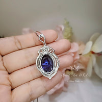 Large Tanzanite Sterling Silver Necklace 14 ct Oval fine Cut Blue Tanzanite Pendant - Crown Pendant 18k White Gold Coated Jewelry #916