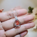 Geometric Orange Sunstone Necklace - Sterling Silver Triangle Teardrop Orange Sun stone Pendant - Tiny Dynamic Hexagon jewelry #111