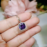 Large Square Amethyst Necklace - 18KGP @ Sterling Silver - Lab Created Synthetic Amethyst Jewelry #347