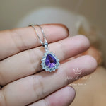 Tiny Genuine Amethyst Necklace - Sterling Silver Teardrop Gemstone 1.2 CT Amethyst Pendant February Birthstone - Halo Jewelry #357