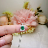 Tiny Square Green Emerald Necklace Sterling Silver May birthstone 6 MM Emerald Jewelry 043