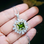 Peridot Necklace Large ASSCHER Cut - 6 ct Square Green Peridot Pendant - White Gold coated Sterling Silver August Birthstone #815