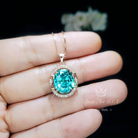 Green Paraiba Tourmaline Necklace Rose Gold coated Sterling Silver Large 4.7 CT Turquoise Green Paraiba Necklace #984