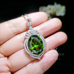 Peridot Necklace Gemstone Royal - White gold coated Sterling Silver - 14 ct Oval Cut Green Peridot Pendant #917