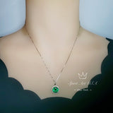 Large Gemstone Halo Emerald Necklace - 4 CT Round Green Emerald Pendant - Sterling Silver Circle Green Gemstone Jewelry #447