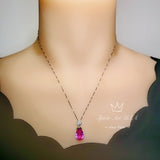 Royal Flower Pink Sapphire Necklace - 5 Ct Large Fuchsia Sapphire Pendant - Sterling Silver Pink Topaz Jewelry #787