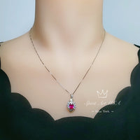 Fuchsia Ruby Necklace - Spiral of Life 1.5 CT Red Gemstone Pendant Spiritual Gemstone Flower Silver Gold Halo Swirl Leaf Jewelry #642