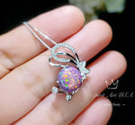 Rainbow Purple Opal Necklace - White Gold coated Sterling Silver Purple Opal Pendant - Butterfly Necklace #511
