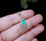 Tiny Thorn Apple Paraiba Necklace - Gold decorated Sterling Silver Minimalist Oval Blue Paraiba Pendant - Blessing Buddha Hand Jewelry #115