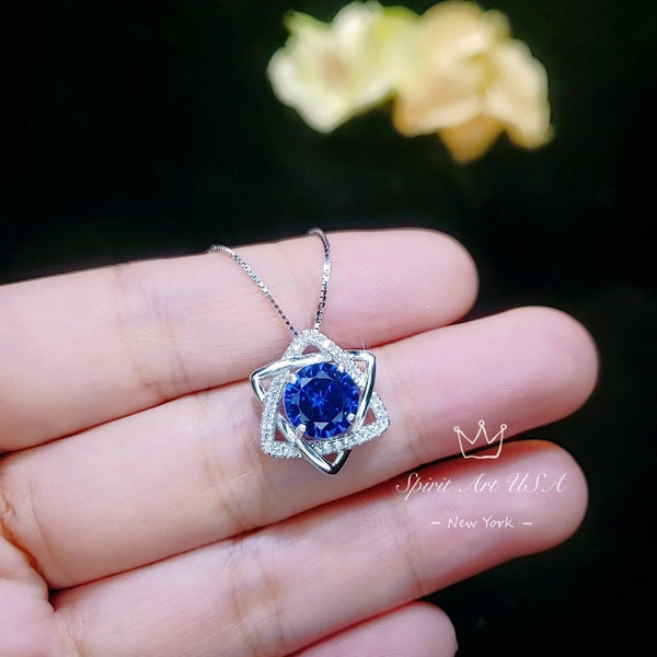 2 CT Blue Sapphire Necklace - Gemstone David Star Necklace - September Birthstone - Dainty Blue Sapphire Pendant #445