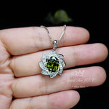 Green Peridot Spiral Necklace - White Gold coated Sterling Silver - Milky Way Spiral Galaxy Energy Vortexes Windmill Pendant #849