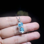 Aquamarine Necklace Sterling Silver Cat 1.5 Ct Kitty Sim Gemstone Blue Pendant White Gold Plated March Birthstone Pet Lover Jewelry #218