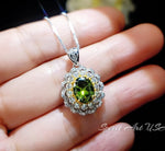 Double Gemstone Halo Peridot Necklace - White Gold coated Sterling Silver Created Green Gemstone Jewelry #677