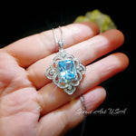 Gorgeous Large Blue Aquamarine Necklace Diamond 18kgp @ Sterling Silver flower of Ascension Pendant Faceted Rectangle 5 CT Aquamarine #897