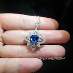 Square Blue Tanzanite Necklace - Gemstone Medal of Honor Flower Sterling Silver Star Celestial Jewelry #513