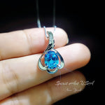 Blue Topaz Necklace - Sterling Silver White Gold Flower Blue Gemstone Pendant - December Birthstone Topaz Jewelry #364