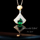 Brilliant Green Emerald Necklace - Full Sterling Silver - White Gold coated - Gemstone Drop 3 CT Green Gemstone Jewelry #821