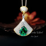 Brilliant Green Emerald Necklace - Full Sterling Silver - White Gold coated - Gemstone Drop 3 CT Green Gemstone Jewelry #821