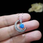Crescent Blue Opal Moon Necklace Full 925 Sterling Silver Two Pendant wear Opal Pendant #225