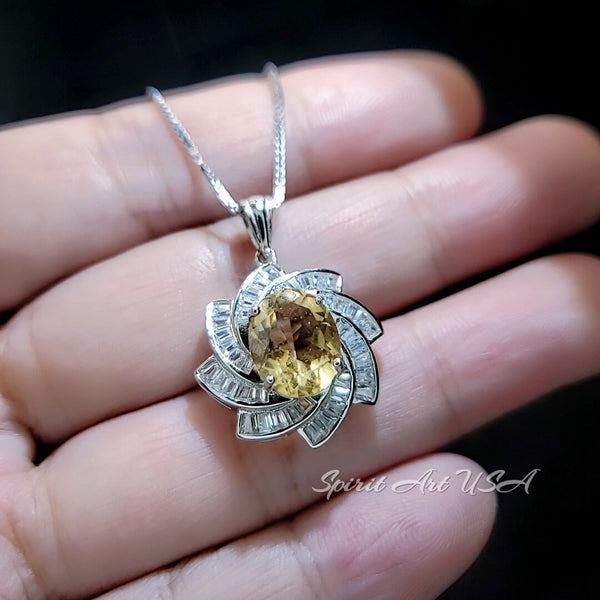 Genuine Citrine Necklace - Sterling Silver 2.8 CT Citrine Pendant - Milky Way Spiral Galaxy Energy Vortexes Windmill Jewelry #820