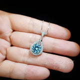 8mm Round Aquamarine Necklace Sterling Silver 2ct Teardrop Style White Gold plated March Birthstone #335