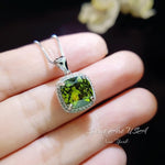 Large Square synthetic Peridot Necklace Gemstone Halo 5 CT Green Gemstone Pendant White Gold coated Sterling Silver #377