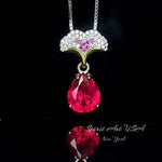 Ruby Necklace - Ginkgo biloba Pendant - 18kgp @ Sterling Silver - Large Teardrop Pear 3.5 CT Red Ruby - Gemstone Leaf Jewelry #867