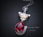 Ruby Necklace - Sterling Silver Red Fox Necklace - July Birthstone - White Gold coated - Teardrop 3.5 CT Red Ruby Pendant #437