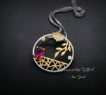 Unique Style Tiny Ruby Necklace - 18kGP Sterling Silver Artistic Poetic Ruby Pendant #292