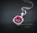 Tiny Square Ruby Necklace Sterling Silver - Minimalist Asscher Cut Tiny Lab Created Ruby Pendant - Small Ruby Jewelry 044