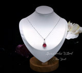 Red Ruby Necklace Oval 2.8 CT Red Ruby Pendant Tiny Gemstone Flower Sterling Silver July Birthstone 18k White Gold Plated #947