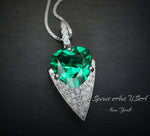 Large Trillion Cut Emerald Necklace - 18KGP Sterling Silver - Protective Queen's Guard Sword - May Birthstone #763