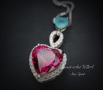 Ruby Necklace Sterling Silver - Double Heart Necklace - White Gold coated July Birthstone #649