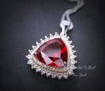 Large Red Ruby Necklace - Trillion Cut Sterling Silver 8 ct July Birthstone Red Ruby Jewelry #638