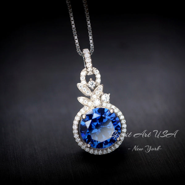 3.8 CT Blue Sapphire Necklace - 18KGP Sterling Silver Flower Petal - September Birthstone - Unique Design Sapphire Pendant #580