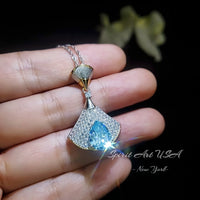 Brilliant Blue Aquamarine Necklace - 18KGP & Sterling Silver - Gemstone Drop 3 CT Blue Aquamarine Jewelry #857