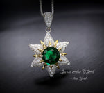 Diamond Star Emerald Necklace - 18KGP & Sterling Silver - Luxury 6 Point Star Pendant - Green Emerald Jewelry - Hexagram Celestial Art Deco