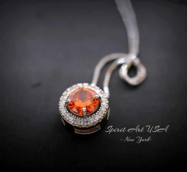 Tiny Round Sunstone Choker Necklace - Sterling Silver Circle Spessartite Garnet Jewelry - 18KGP Orange Gemstone Sunstone Pendant 039