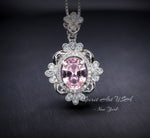 Pink Morganite Necklace - Sterling Silver Flower Gemstone 2.5 CT Morganite Pendant #643