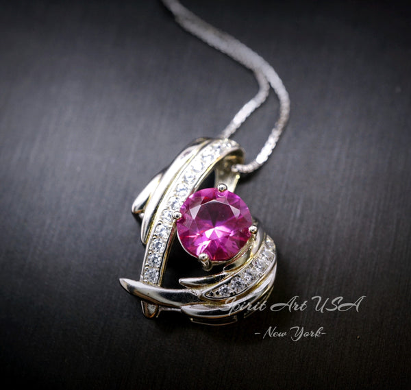 Pink Tourmaline Necklace - Protective Angel Wing Necklace - 18KGP @ Sterling Silver - Store Exclusive Design - Angel Wing Pink Pendant #877