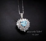 Gemstone Halo Aquamarine Heart Necklace - 18KGP & Sterling Silver - Tiny 1.5 CT Dainty Aquamarine Jewelry - March Birthstone #295