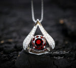Gemstone Fat Triangle Garnet Necklace - 18KGP & Sterling Silver - 2 Ct Round Cut Deep Red Garnet Jewelry #582