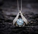 Protective Heart Aquamarine Necklace - Gemstone Fat Triangle Aquamarine Pendant 18KGP & Sterling Silver 2 Ct Round Cut Light Blue Stone #679