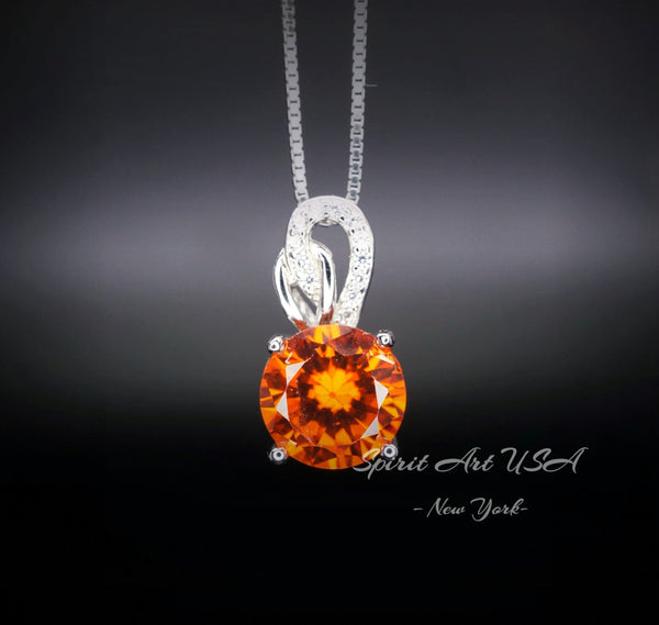 Round 1.8 CT Sunstone Necklace - Solitaire Sterling Silver Tangerine Sapphire Jewelry- Red Orange Gemstone Necklace 090