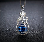 Blue Sapphire Necklace - Sterling Silver Flower Pendant, Oval 3 Ct Blue Sapphire Gemstone Jewelry #391
