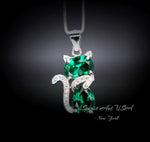 Cat Emerald necklace, Gemstone Kitty Cat Emerald Pendant, Sterling Silver Pet Cat lover gift Kitten Jewelry #217