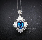 Blue Sapphire Necklace - Gemstone Flower White Gold Coated Sterling Silver 2.5 Ct September Birthstone Royal Solitaire Artist Design #648