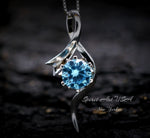 Blue Aquamarine Necklace, White Gold Coated Sterling Silver, Bow 2 CT Blue Gemstone Pendant, Swirl Infinity Jewelry Bridal Blue #938