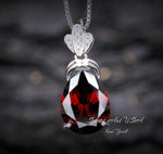 Large Teardrop Garnet Necklace - Sterling Silver Gemstone Royal Pear Lab Created Deep Red Garnet Pendant Jewelry 6.5 CT #667
