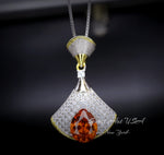Brilliant Sunstone Necklace - Full Sterling Silver - White Gold coated - Gemstone Drop 3 CT Orange Spessartite Garnet Jewelry #828